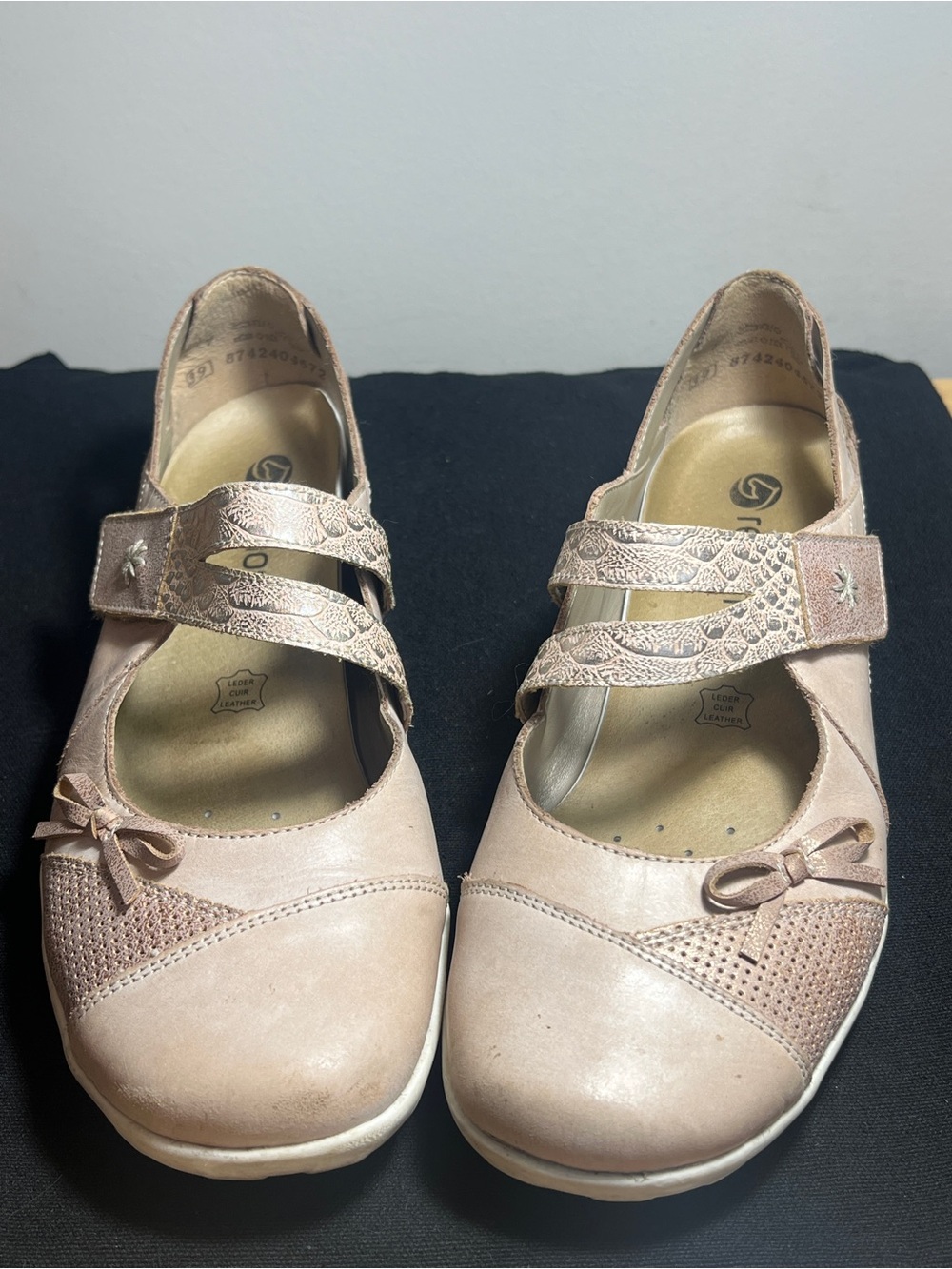 💘 Remonte Ravenna Leather Mary Jane Comfort Flats Beige Pink Bow Size 39